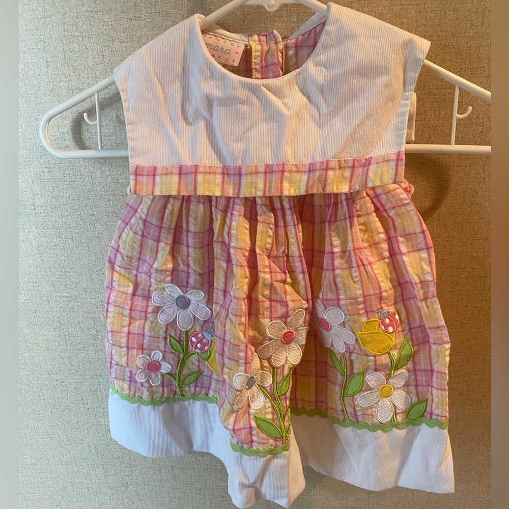 Colorful Plaid Dress with Floral Embroidery